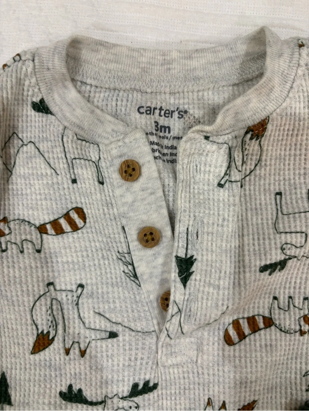 Carter's Cream Woodland Fox Print Henley Bodysuit with Green Joggers